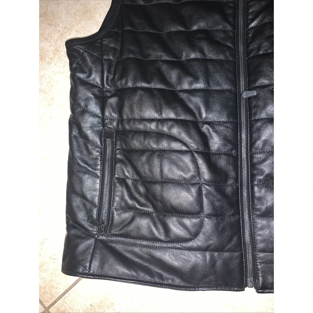 Murano Black Leather Vest Size XL . Full zip. Pockets